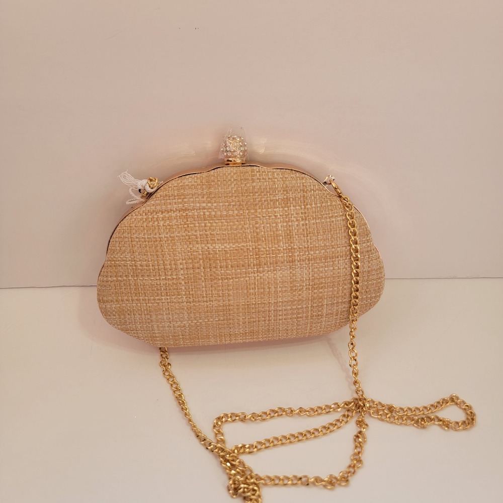 Haute Hippie Style Pink Seashell Embroidered Straw Clutch Crossbody Bag New - Picture 4 of 9